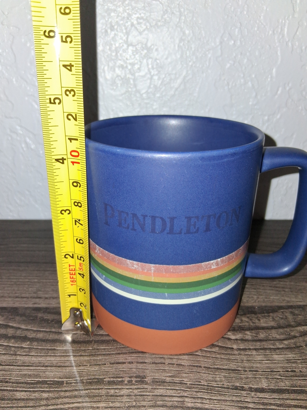 Pendleton Navy Blue Ceramic Mug with Multicolor Stripe and Tan Base - Picture 4 of 4